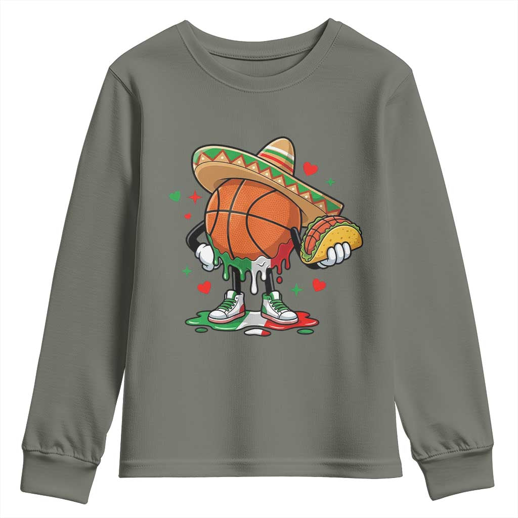 Funny Cinco De Mayo Basketball Youth Sweatshirt Mexican Fiesta Party TS12 Military Green Print Your Wear