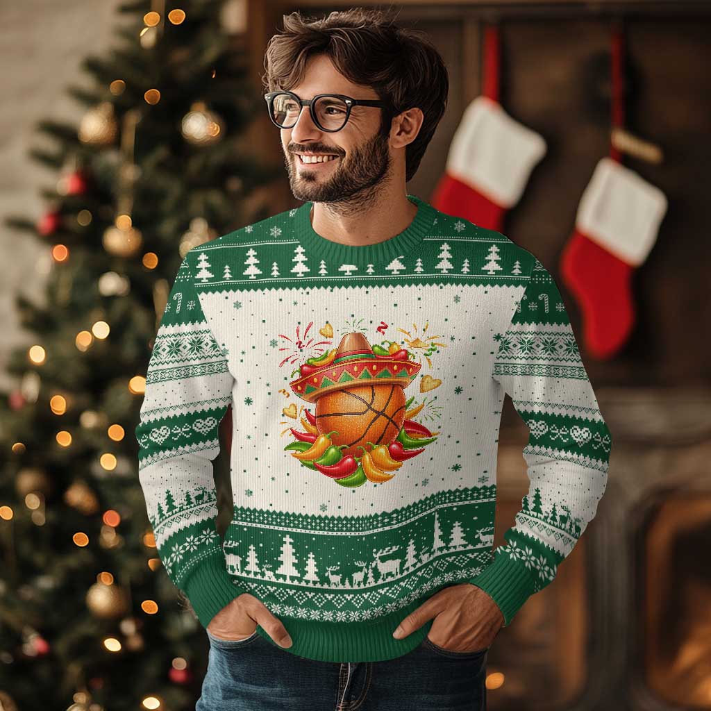 Funny Cinco De Mayo Basketball Ugly Christmas Sweater Mexican Fiesta Hoops Party TS12 Beige Green Print Your Wear