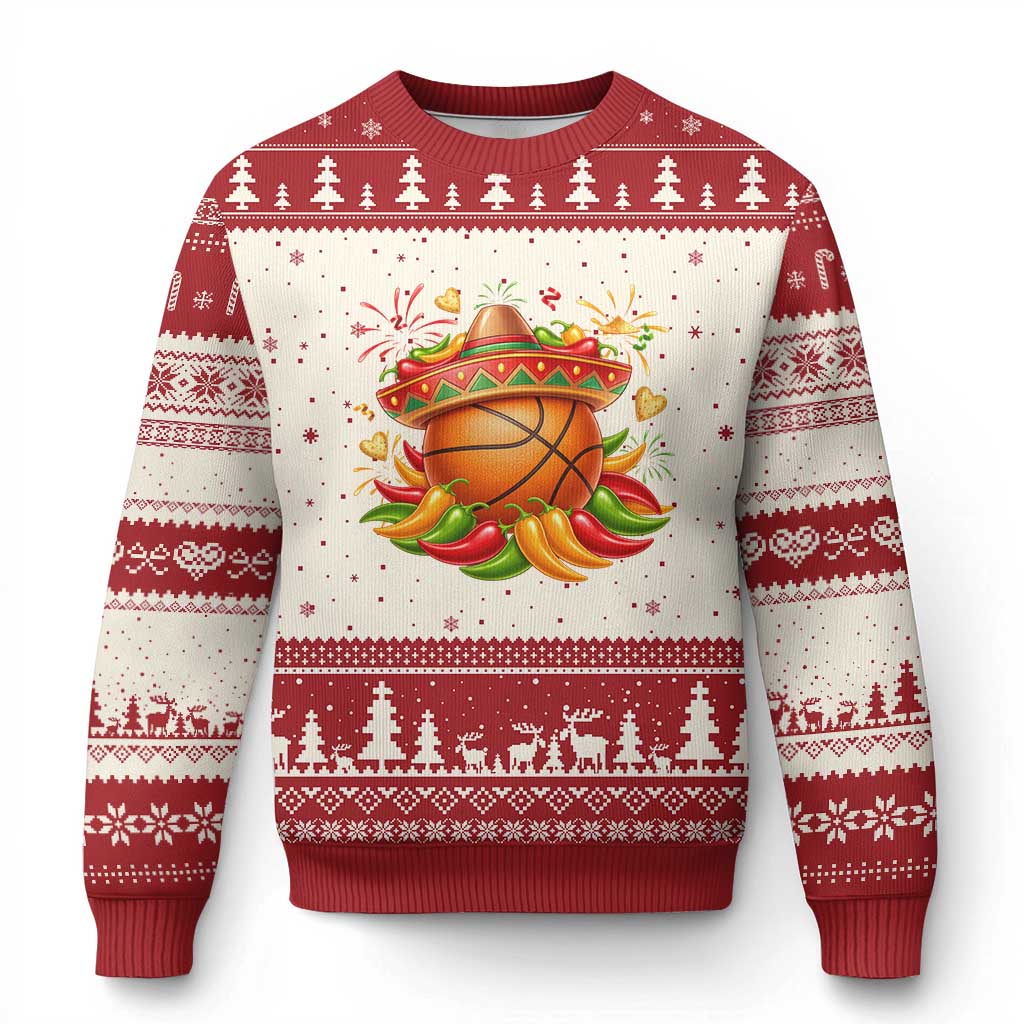 Funny Cinco De Mayo Basketball Ugly Christmas Sweater Mexican Fiesta Hoops Party TS12 Beige Red Print Your Wear
