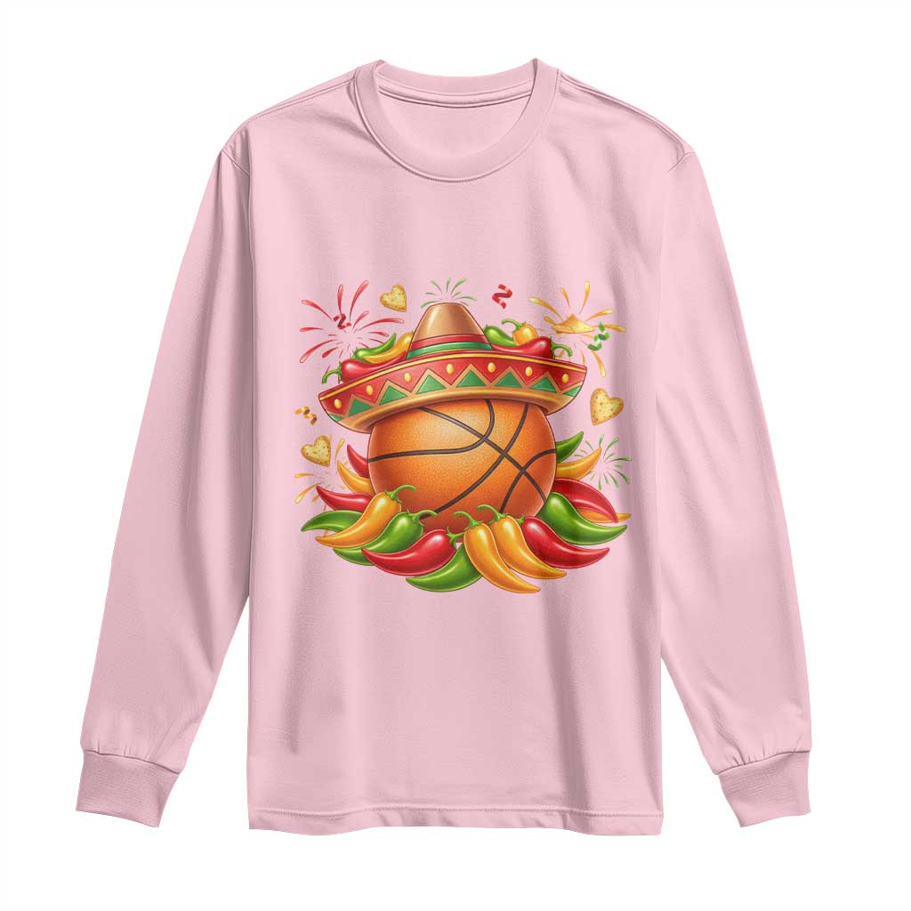 Funny Cinco De Mayo Basketball Long Sleeve Shirt Mexican Fiesta Hoops Party TS12 Light Pink Print Your Wear