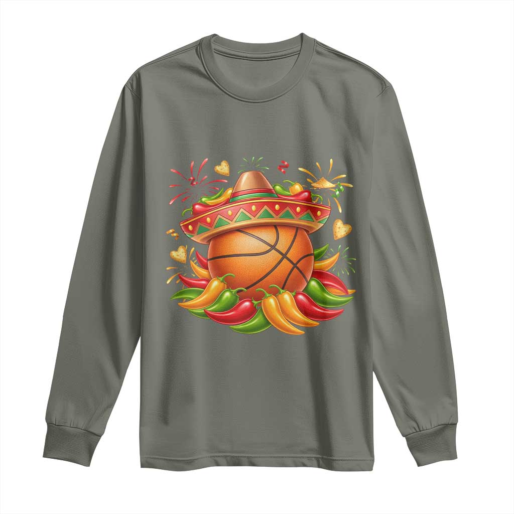 Funny Cinco De Mayo Basketball Long Sleeve Shirt Mexican Fiesta Hoops Party TS12 Military Green Print Your Wear