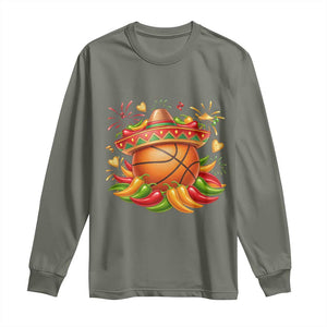 Funny Cinco De Mayo Basketball Long Sleeve Shirt Mexican Fiesta Hoops Party TS12 Military Green Print Your Wear