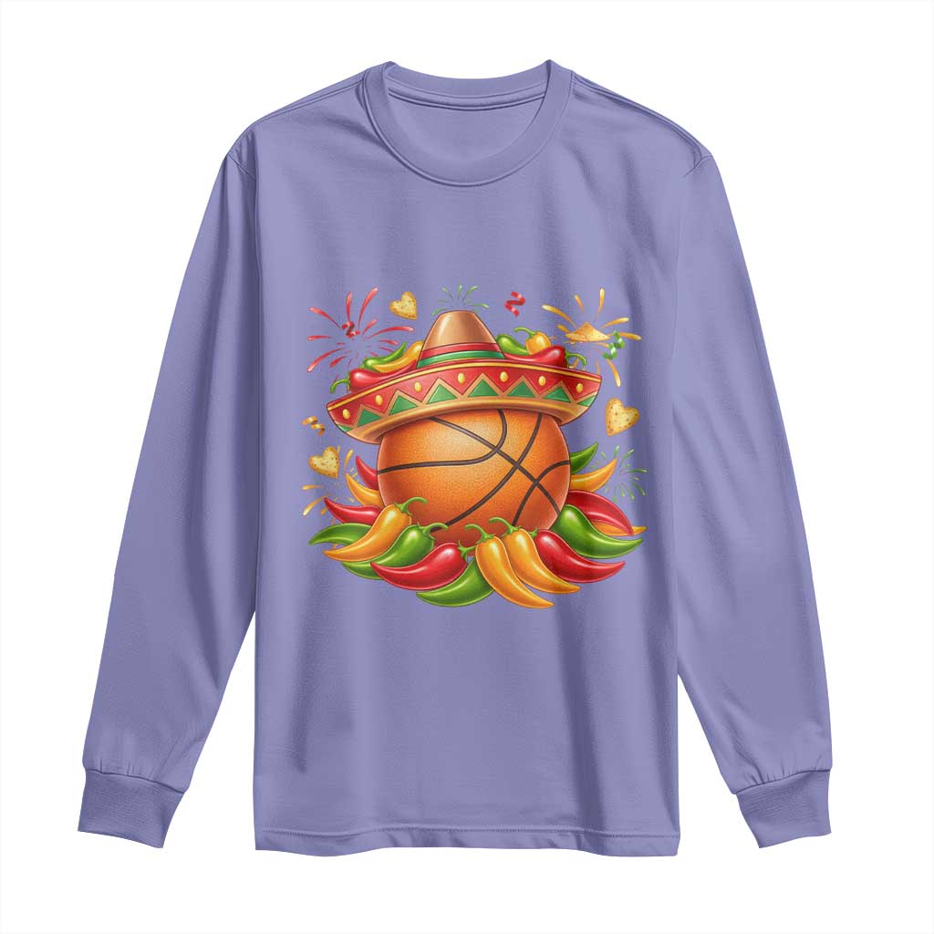 Funny Cinco De Mayo Basketball Long Sleeve Shirt Mexican Fiesta Hoops Party TS12 Violet Print Your Wear