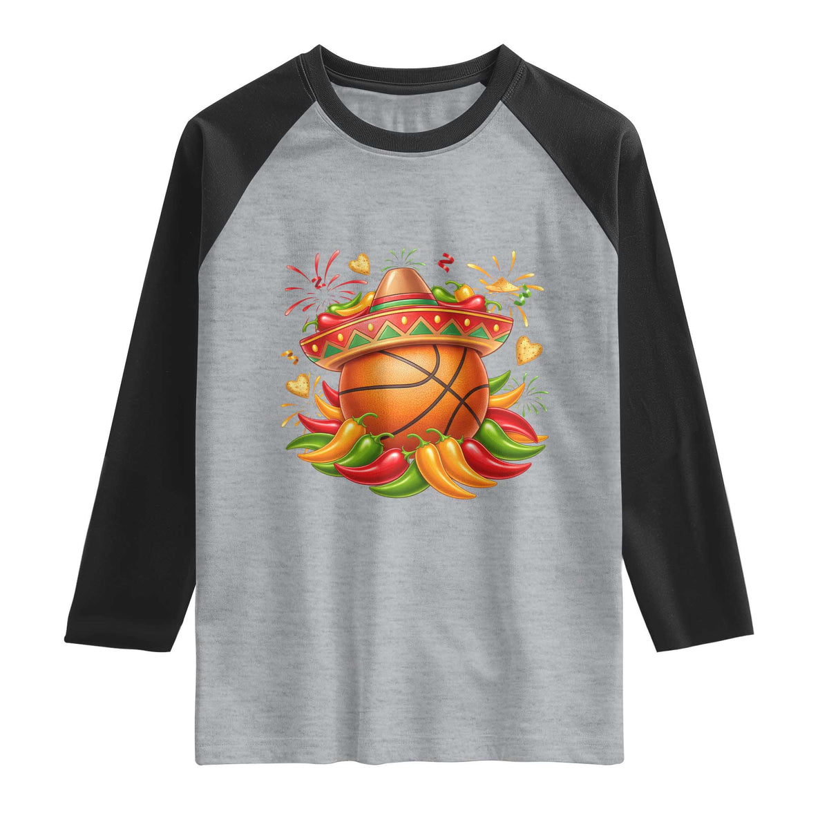 Funny Cinco De Mayo Basketball Raglan Shirt Mexican Fiesta Hoops Party TS12 Heather Gray Black Print Your Wear