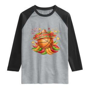 Funny Cinco De Mayo Basketball Raglan Shirt Mexican Fiesta Hoops Party TS12 Heather Gray Black Print Your Wear