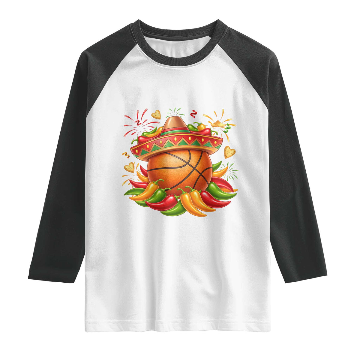 Funny Cinco De Mayo Basketball Raglan Shirt Mexican Fiesta Hoops Party TS12 White Black Print Your Wear