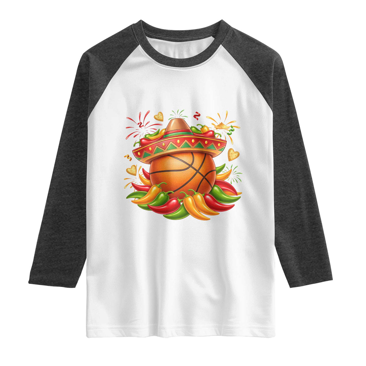 Funny Cinco De Mayo Basketball Raglan Shirt Mexican Fiesta Hoops Party TS12 White Heather Charcoal Print Your Wear