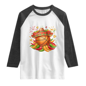 Funny Cinco De Mayo Basketball Raglan Shirt Mexican Fiesta Hoops Party TS12 White Heather Charcoal Print Your Wear