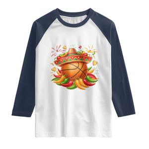Funny Cinco De Mayo Basketball Raglan Shirt Mexican Fiesta Hoops Party TS12 White Navy Print Your Wear