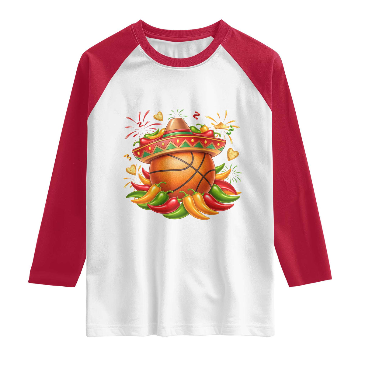 Funny Cinco De Mayo Basketball Raglan Shirt Mexican Fiesta Hoops Party TS12 White Red Print Your Wear