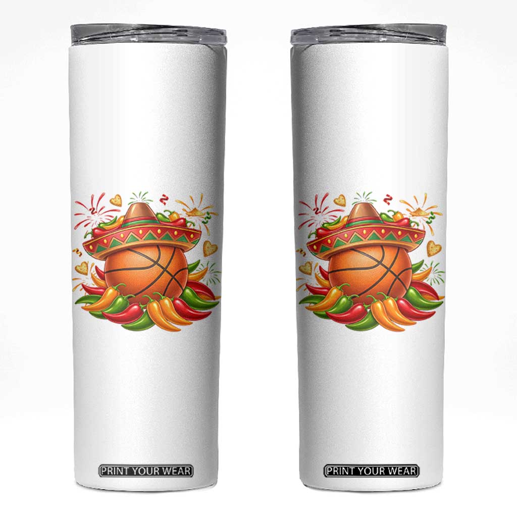 Funny Cinco De Mayo Basketball Skinny Tumbler Mexican Fiesta Hoops Party TS12 White Print Your Wear