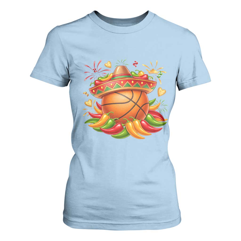 Funny Cinco De Mayo Basketball T Shirt For Women Mexican Fiesta Hoops Party TS12 Light Blue Print Your Wear