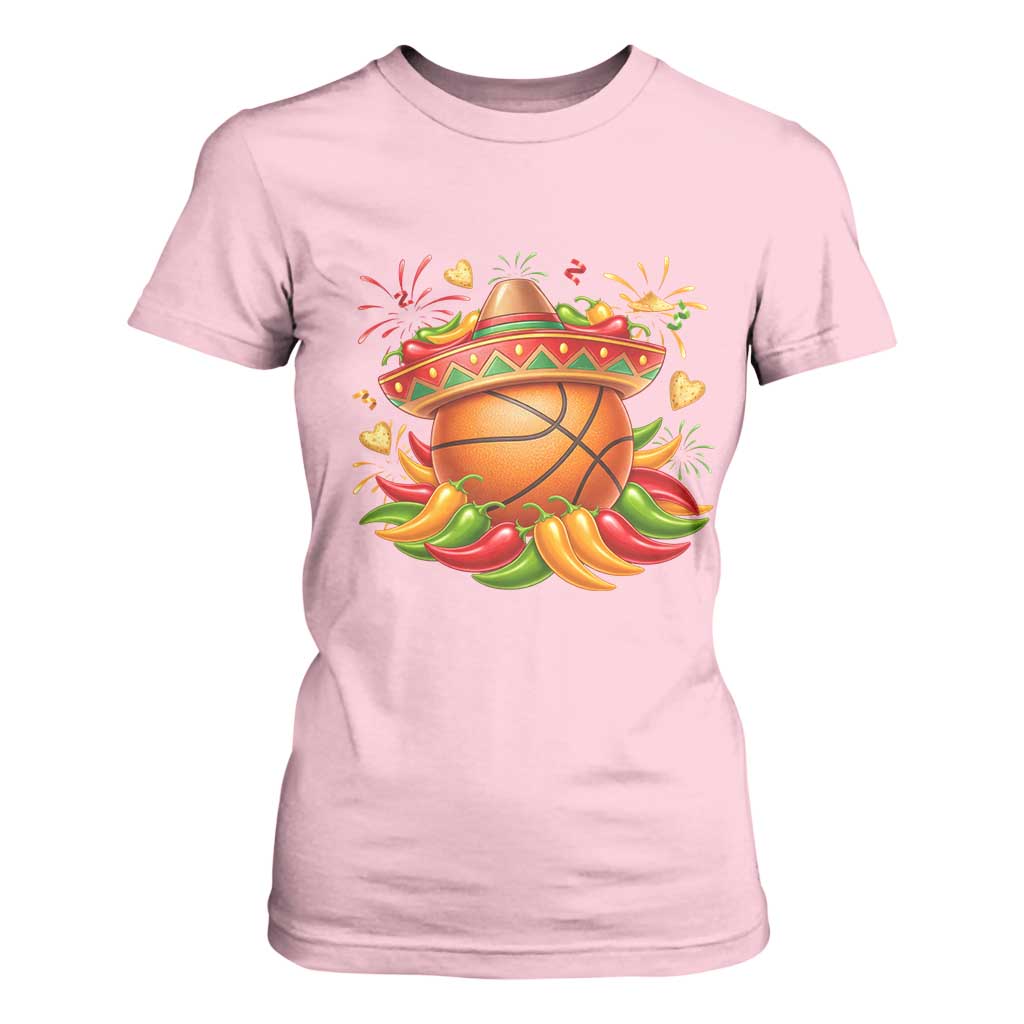 Funny Cinco De Mayo Basketball T Shirt For Women Mexican Fiesta Hoops Party TS12 Light Pink Print Your Wear