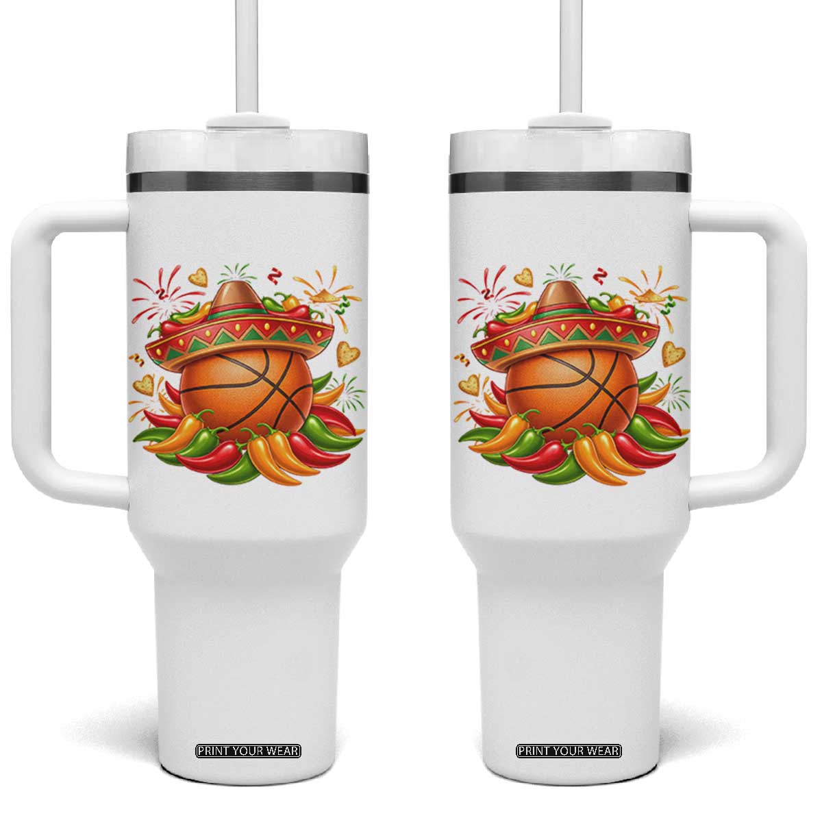 Funny Cinco De Mayo Basketball Tumbler With Handle Mexican Fiesta Hoops Party TS12 One Size: 40 oz White Print Your Wear