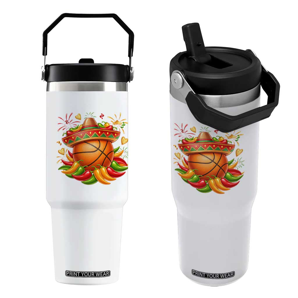 Funny Cinco De Mayo Basketball Flip Straw Tumbler Mexican Fiesta Hoops Party TS12 One Size: 30 oz White Print Your Wear