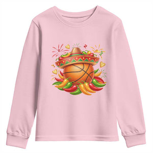Funny Cinco De Mayo Basketball Youth Sweatshirt Mexican Fiesta Hoops Party TS12 Light Pink Print Your Wear