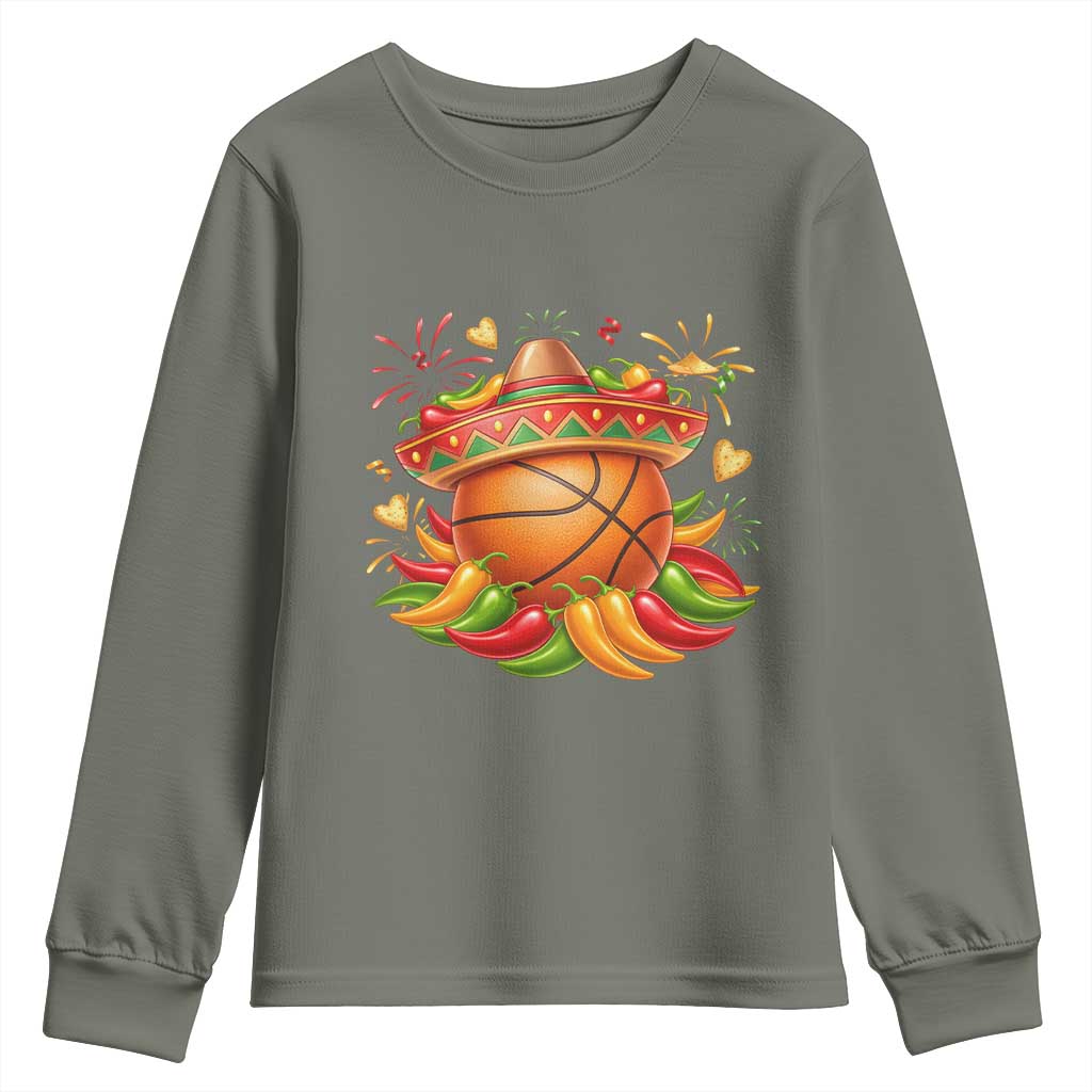 Funny Cinco De Mayo Basketball Youth Sweatshirt Mexican Fiesta Hoops Party TS12 Military Green Print Your Wear