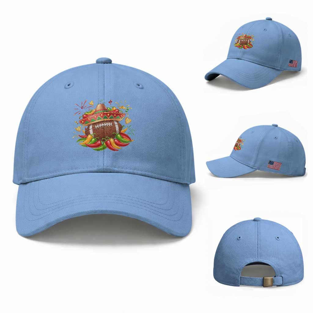 Funny Cinco De Mayo Football Baseball Cap Mexican Fiesta Party TS12 Baseball Cap Universal Fit Light Blue Print Your Wear