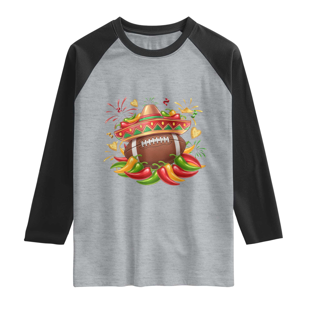 Funny Cinco De Mayo Football Raglan Shirt Mexican Fiesta Party TS12 Heather Gray Black Print Your Wear