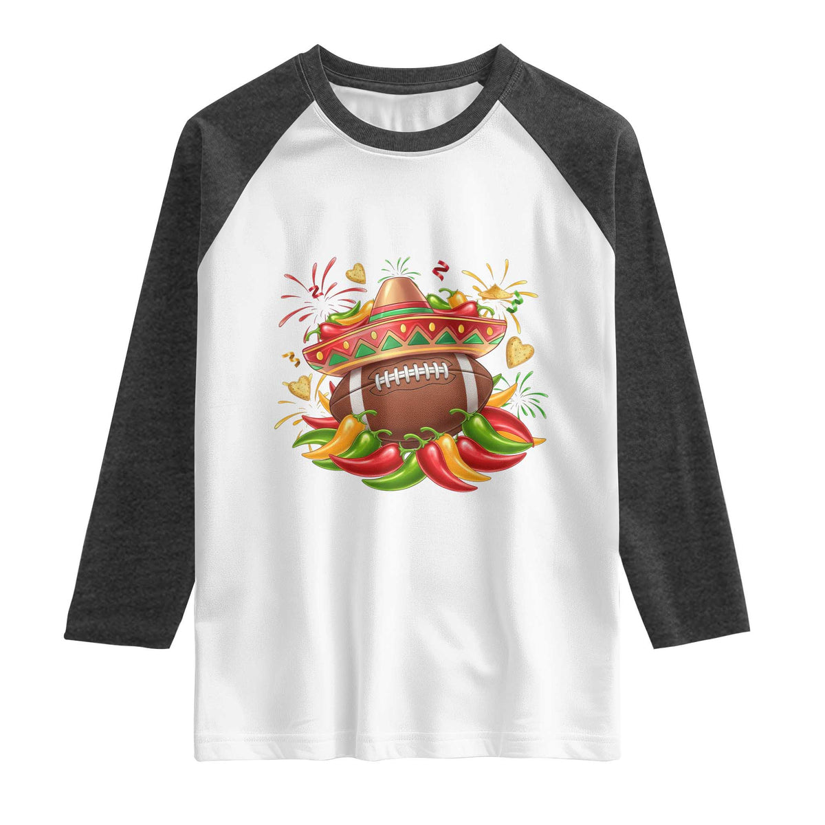 Funny Cinco De Mayo Football Raglan Shirt Mexican Fiesta Party TS12 White Heather Charcoal Print Your Wear