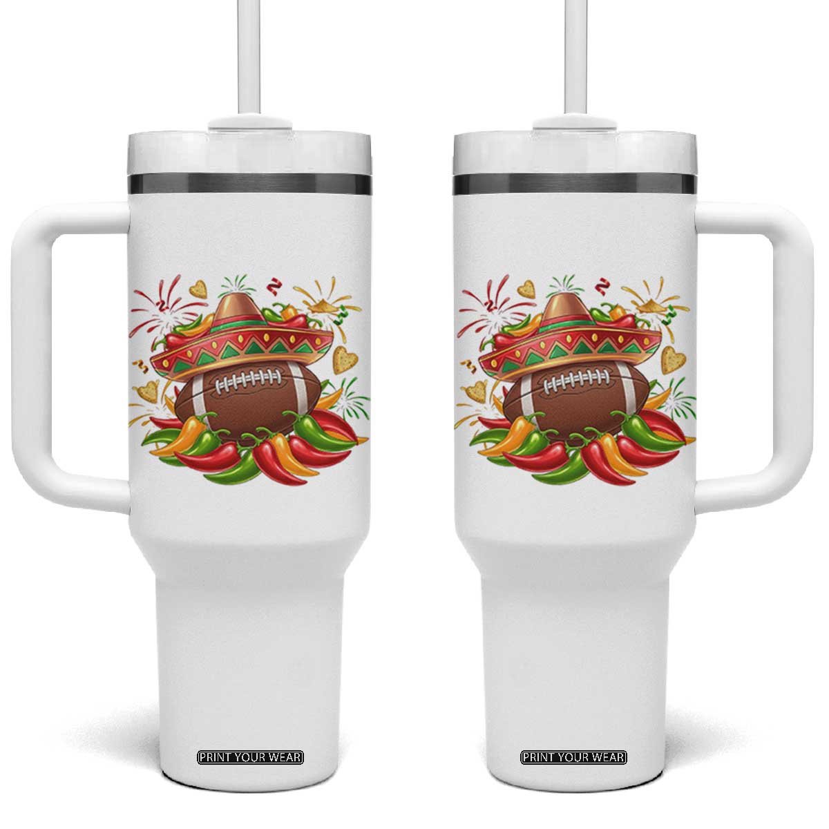 Funny Cinco De Mayo Football Tumbler With Handle Mexican Fiesta Party TS12 One Size: 40 oz White Print Your Wear