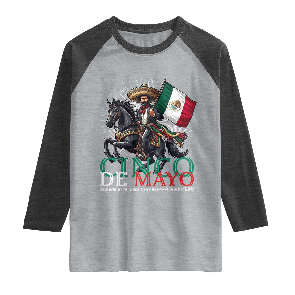 Cinco De Mayo Battle Of Puebla Raglan Shirt Historical Mexican Heritage TS12 Heather Gray Heather Charcoal Print Your Wear
