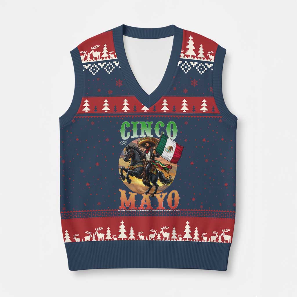 Cinco De Mayo Battle Of Puebla V-Neck Knit Sweater Vest Mexican Victory Heritage Pride TS12 Navy Red Print Your Wear