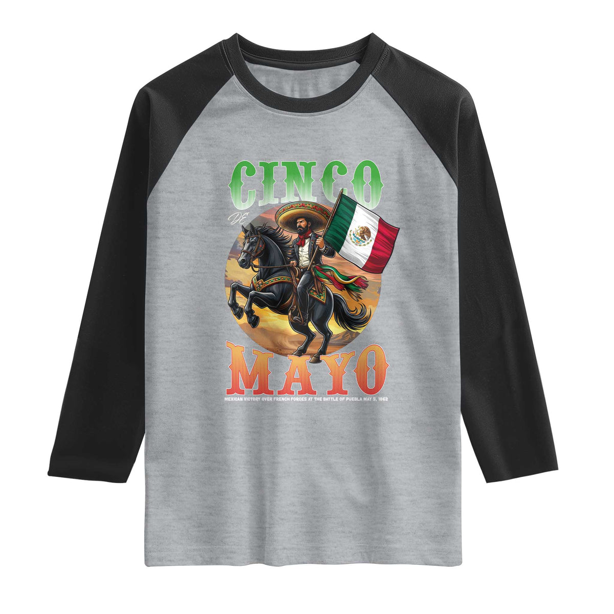 Cinco De Mayo Battle Of Puebla Raglan Shirt Mexican Victory Heritage Pride TS12 Heather Gray Black Print Your Wear