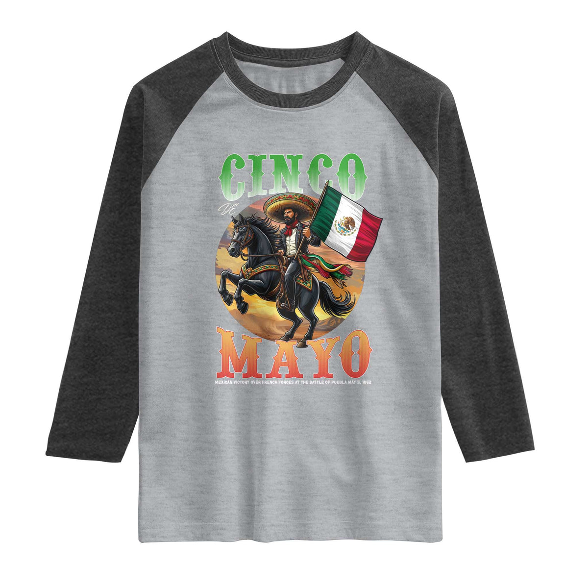 Cinco De Mayo Battle Of Puebla Raglan Shirt Mexican Victory Heritage Pride TS12 Heather Gray Heather Charcoal Print Your Wear