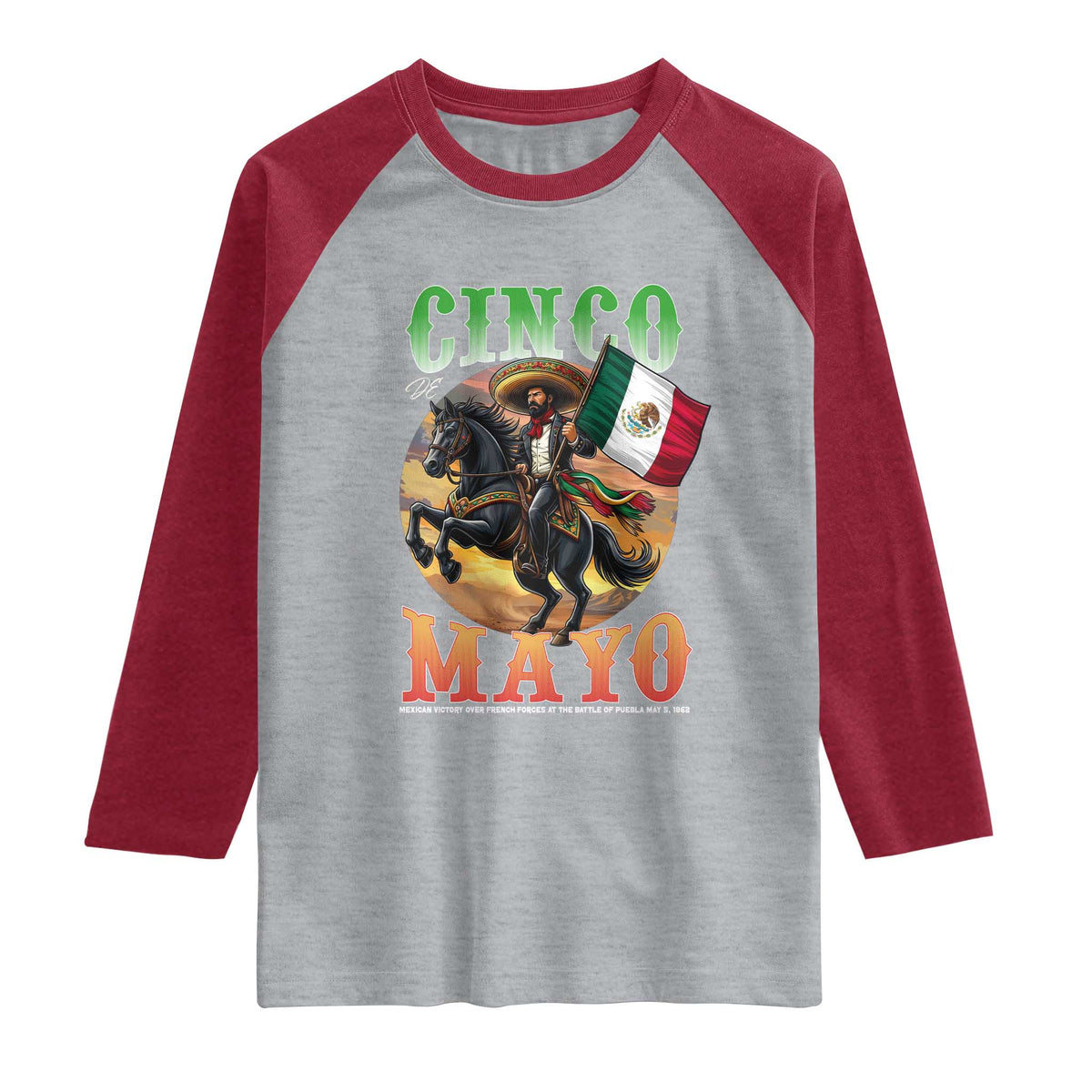 Cinco De Mayo Battle Of Puebla Raglan Shirt Mexican Victory Heritage Pride TS12 Heather Gray Heather Red Print Your Wear