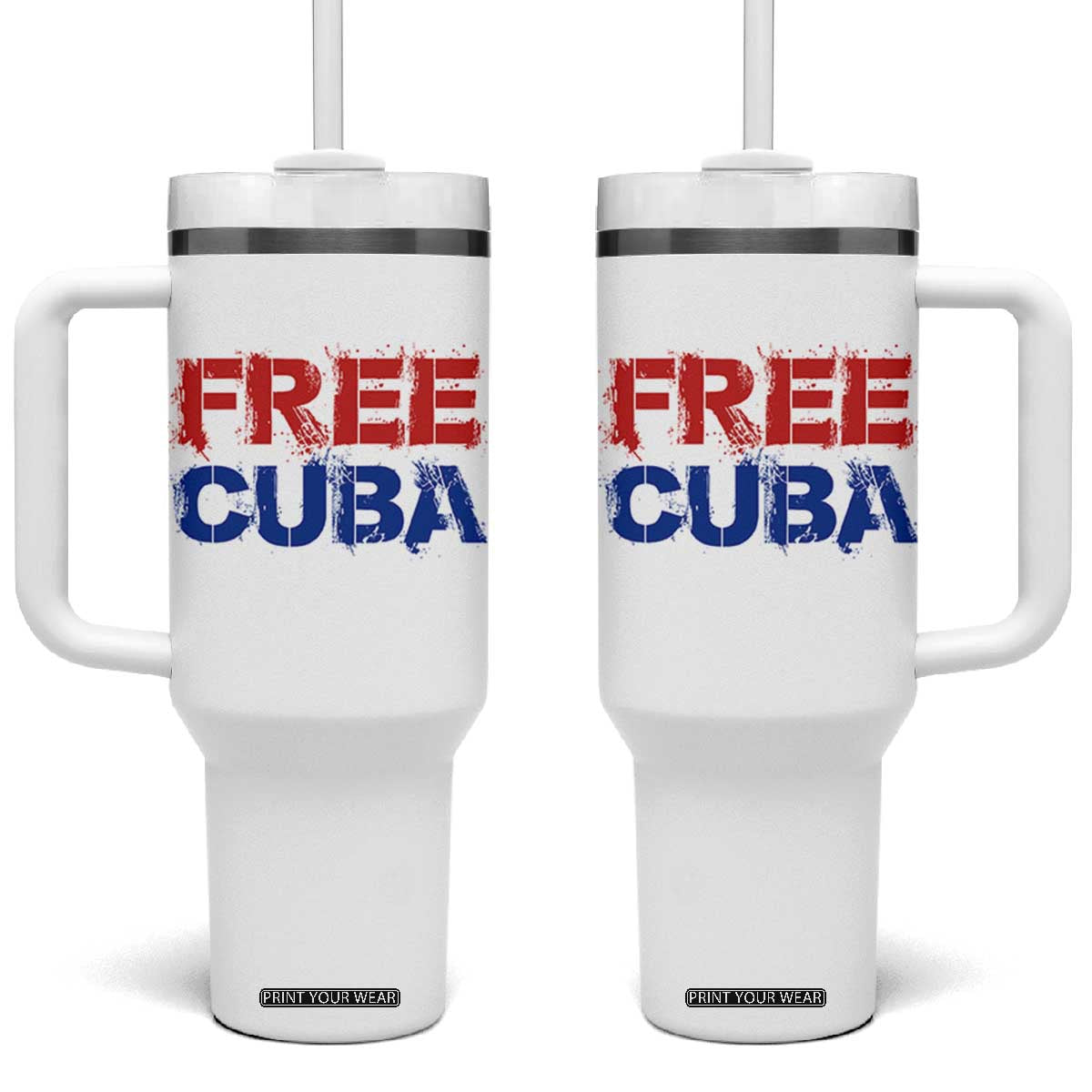 Free Cuba Tumbler With Handle Stand With Cuban People Gift TS12 One Size: 40 oz White Print Your Wear