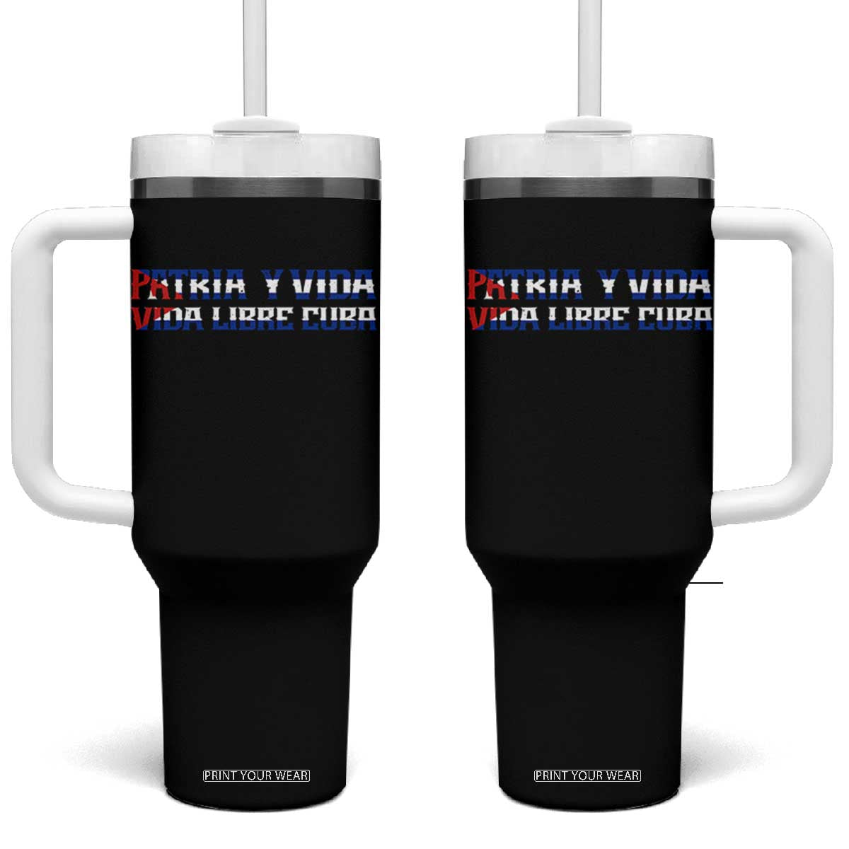 Viva Cuba Libre Tumbler With Handle Cuban Freedom Movement TS12 One Size: 40 oz Black Print Your Wear