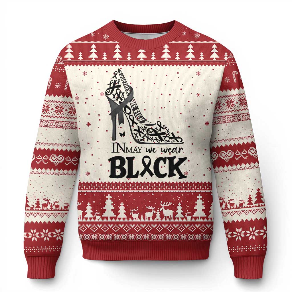 In May We Wear Black Ugly Christmas Sweater Skin Cancer Support Gift For Her TS12 Beige Red Print Your Wear