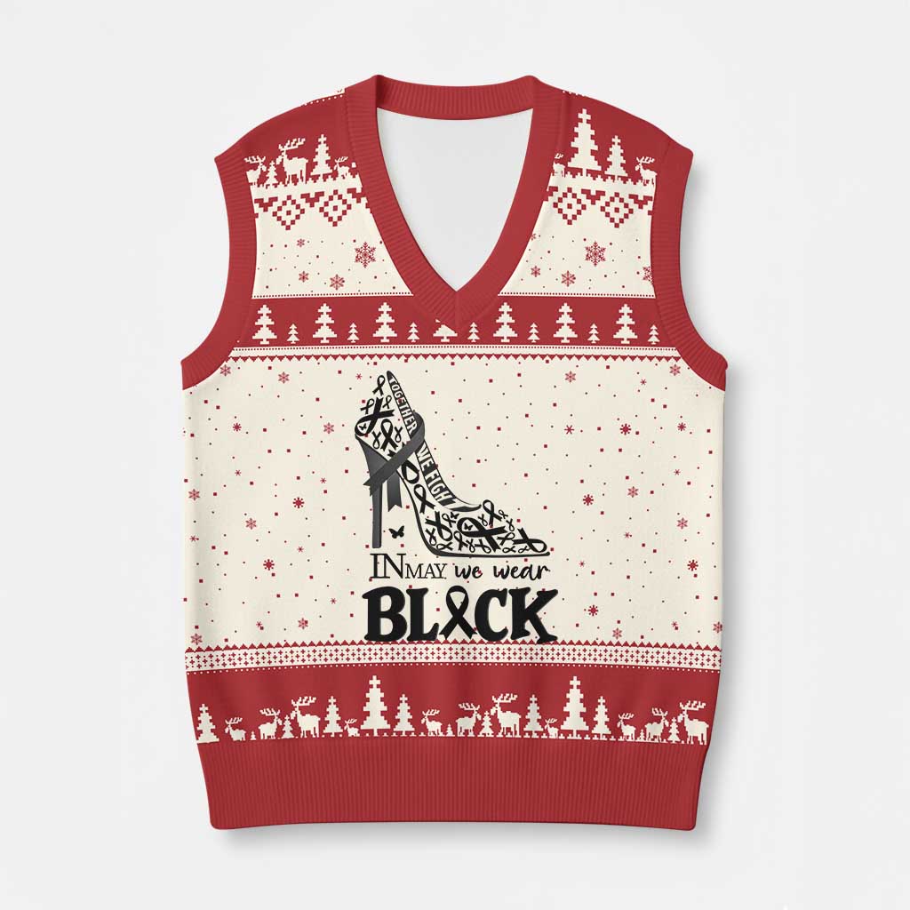 In May We Wear Black V-Neck Knit Sweater Vest Skin Cancer Support Gift For Her TS12 Beige Red Print Your Wear