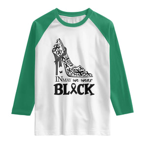 In May We Wear Black Raglan Shirt Skin Cancer Support Gift For Her TS12 White Kelly Green Print Your Wear