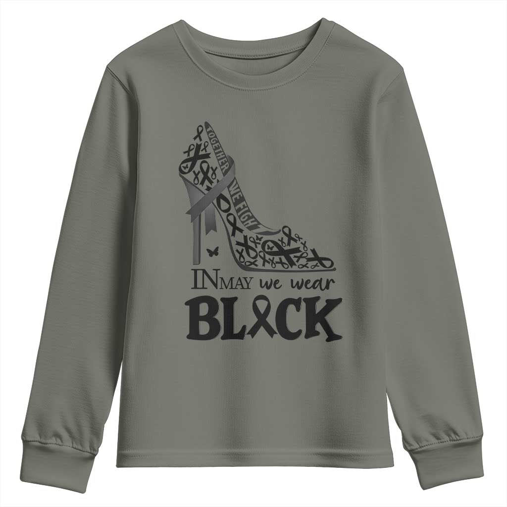 In May We Wear Black Youth Sweatshirt Skin Cancer Support Gift For Her TS12 Military Green Print Your Wear