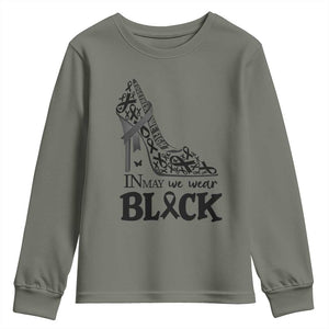 In May We Wear Black Youth Sweatshirt Skin Cancer Support Gift For Her TS12 Military Green Print Your Wear