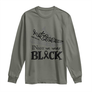 In May We Wear Black Long Sleeve Shirt Melanoma Support Family Gift TS12 Military Green Print Your Wear