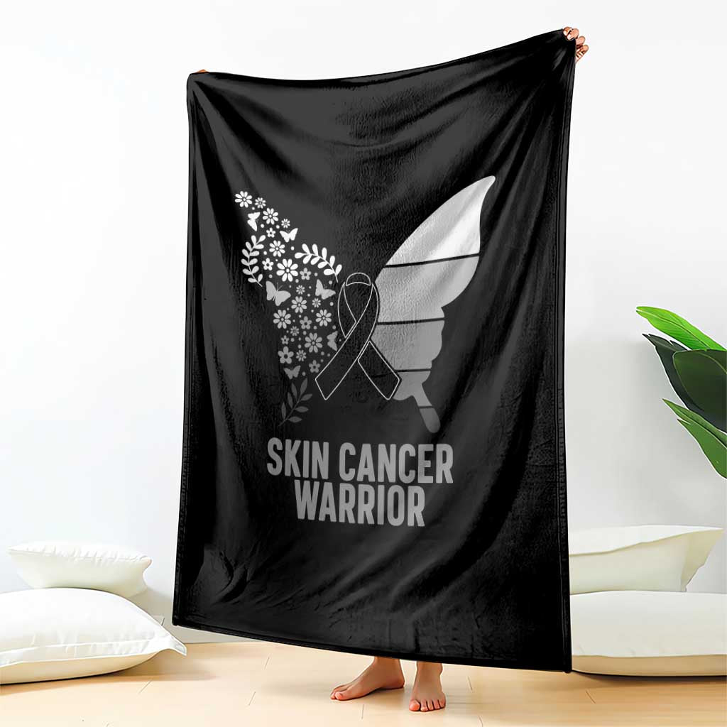 Floral Butterfly Melanoma Awarenes Throw Blanket Black Ribbon Warrior Support Gift TS12 Print Your Wear
