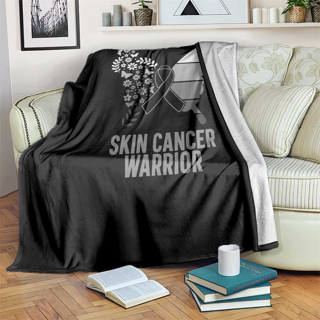 Floral Butterfly Melanoma Awarenes Throw Blanket Black Ribbon Warrior Support Gift TS12 Print Your Wear