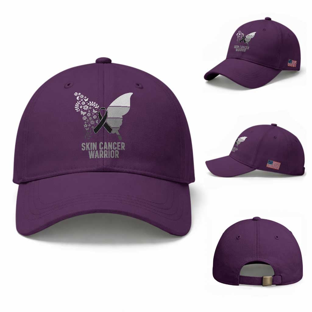 Floral Butterfly Melanoma Awarenes Baseball Cap Black Ribbon Warrior Support Gift TS12 Baseball Cap Universal Fit Purple Print Your Wear