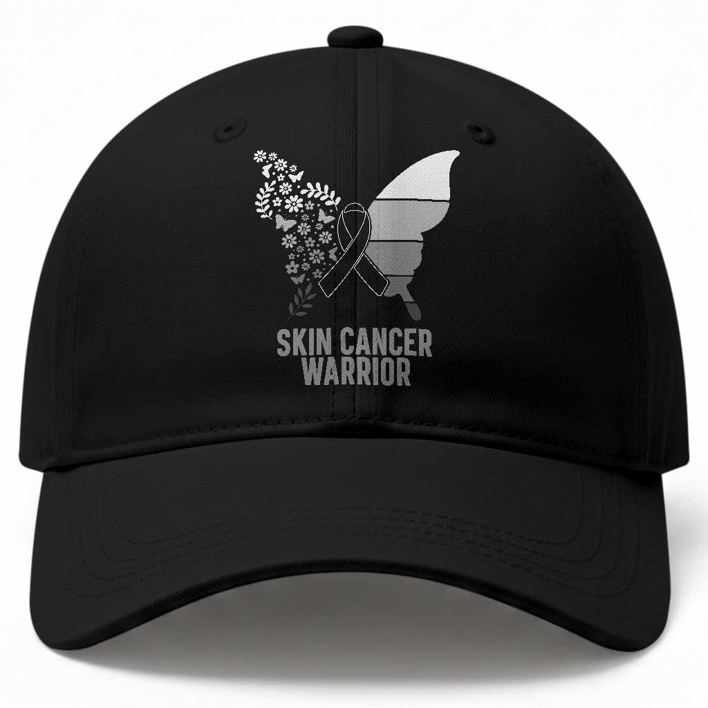 Floral Butterfly Melanoma Awarenes Baseball Cap Black Ribbon Warrior Support Gift TS12 Print Your Wear