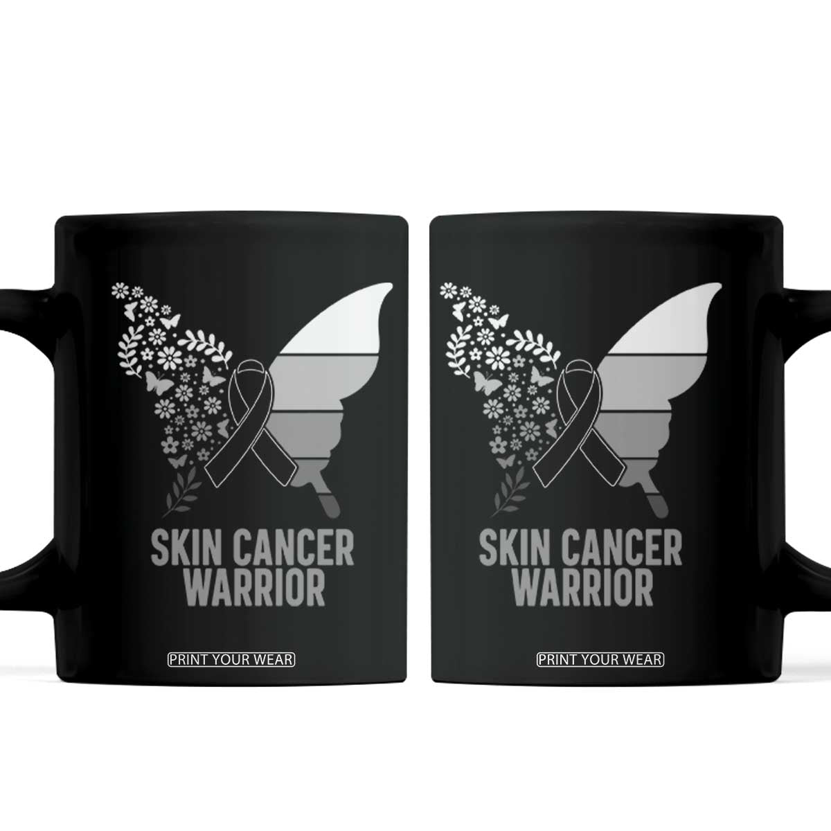 Floral Butterfly Melanoma Awarenes Coffee Mug Black Ribbon Warrior Support Gift TS12 Black Print Your Wear