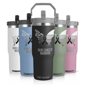 Floral Butterfly Melanoma Awarenes Flip Straw Tumbler Black Ribbon Warrior Support Gift TS12 Print Your Wear