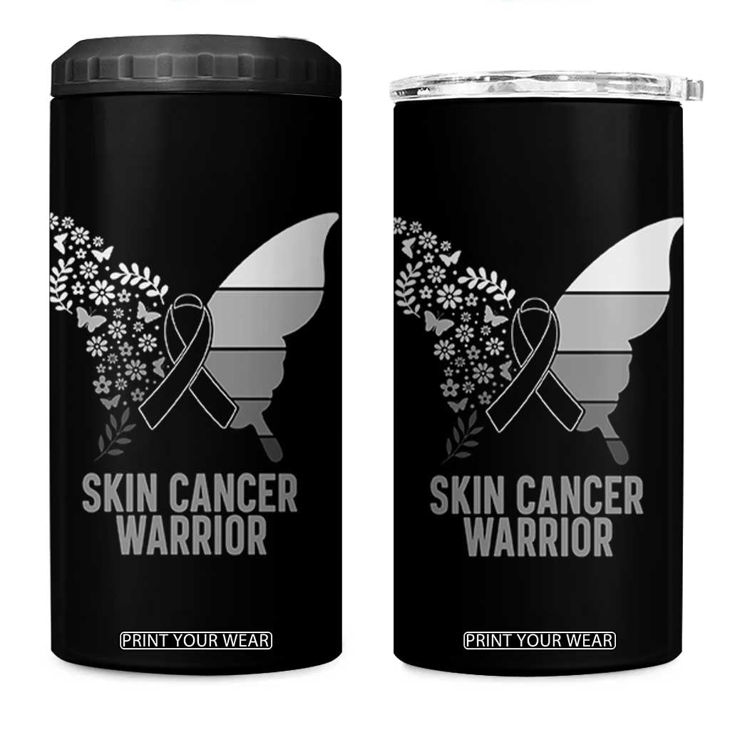 Floral Butterfly Melanoma Awarenes 4 in 1 Can Cooler Tumbler Black Ribbon Warrior Support Gift TS12 One Size: 16 oz Black Print Your Wear