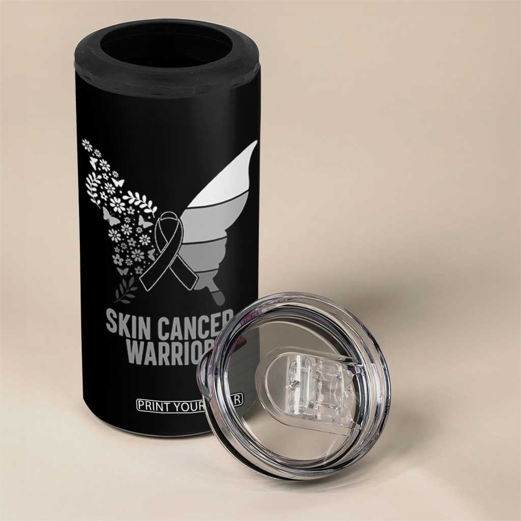 Floral Butterfly Melanoma Awarenes 4 in 1 Can Cooler Tumbler Black Ribbon Warrior Support Gift TS12 Print Your Wear