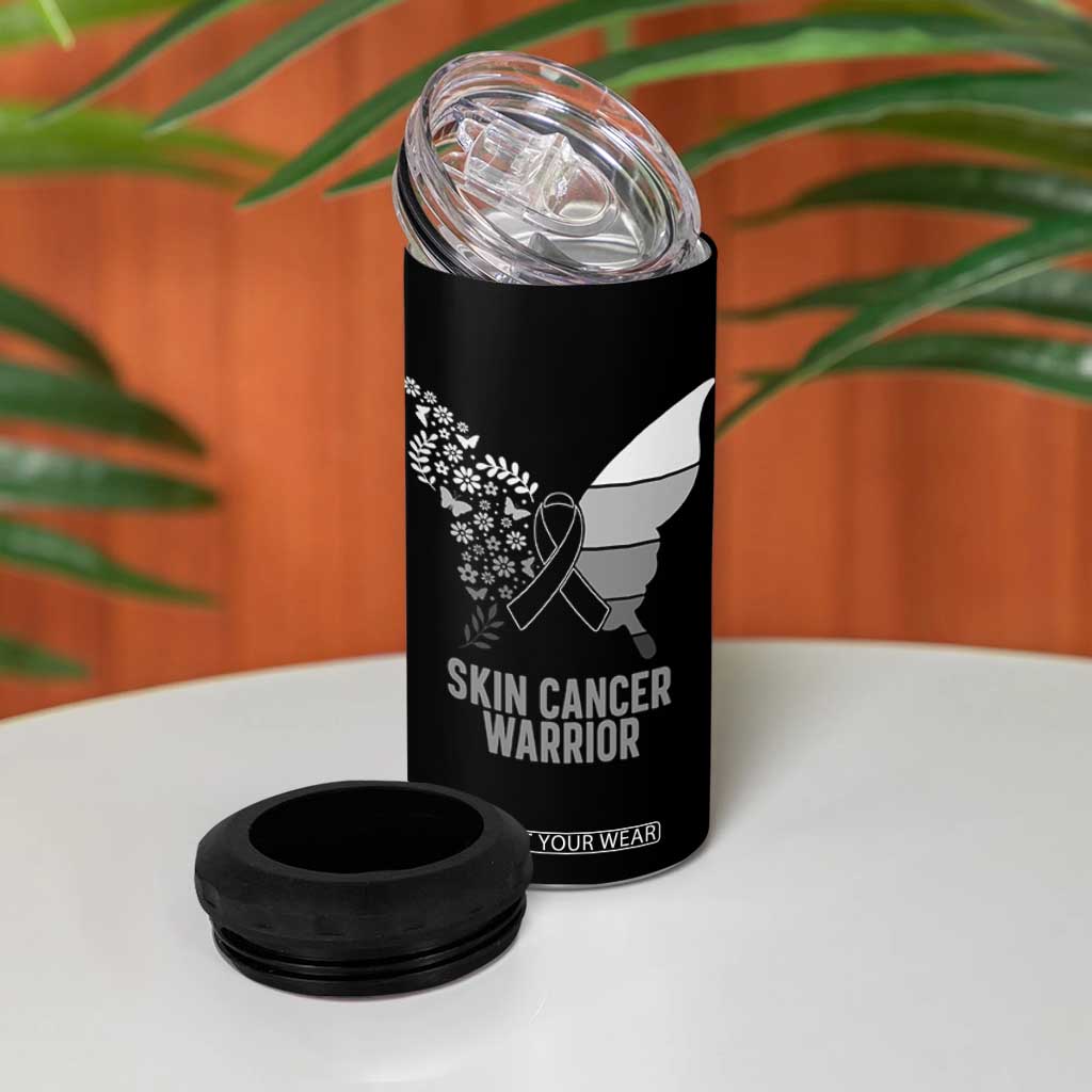 Floral Butterfly Melanoma Awarenes 4 in 1 Can Cooler Tumbler Black Ribbon Warrior Support Gift TS12 Print Your Wear