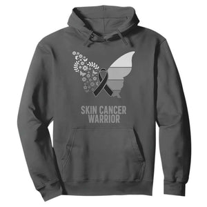 Floral Butterfly Melanoma Awarenes Hoodie Black Ribbon Warrior Support Gift TS12 Dark Heather Print Your Wear