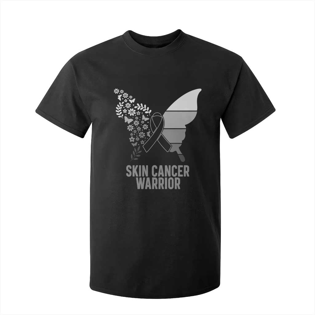 Floral Butterfly Melanoma Awarenes T Shirt For Kid Black Ribbon Warrior Support Gift TS12 Black Print Your Wear