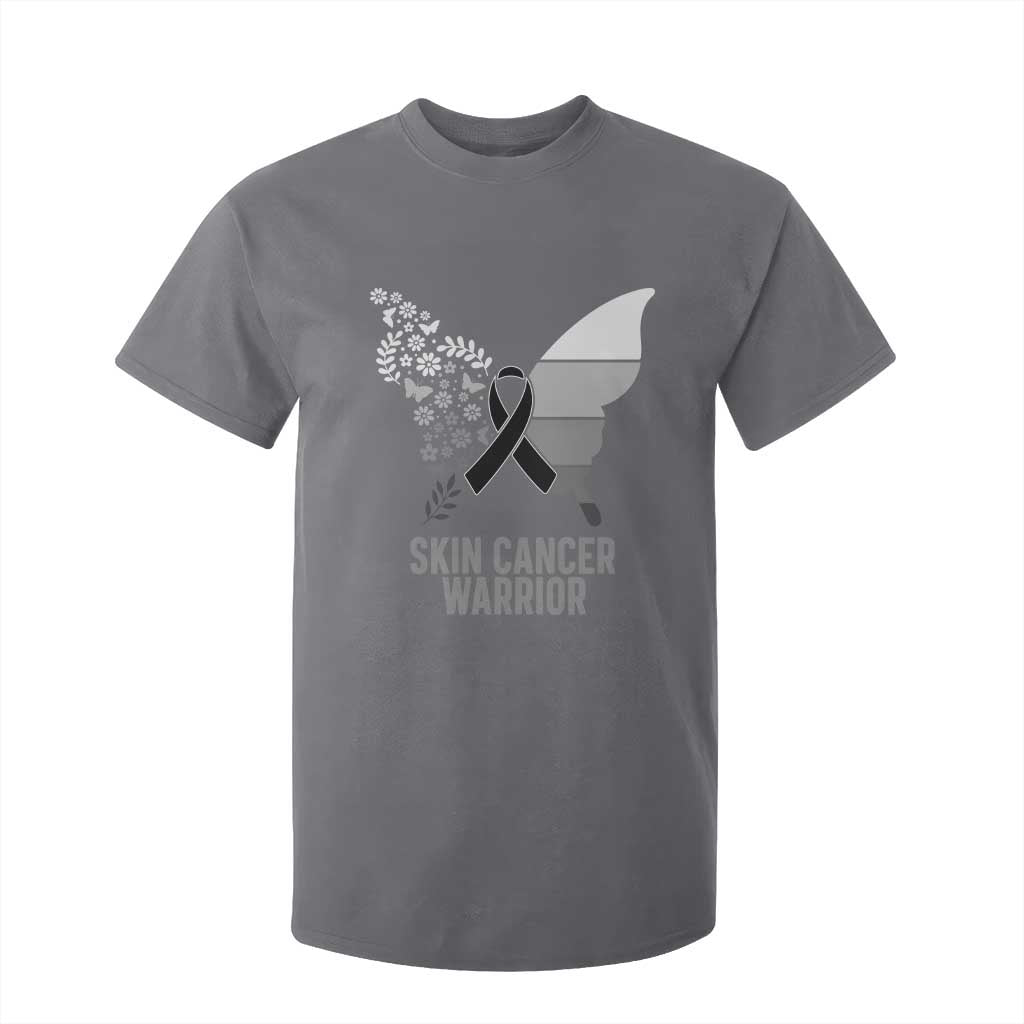 Floral Butterfly Melanoma Awarenes T Shirt For Kid Black Ribbon Warrior Support Gift TS12 Charcoal Print Your Wear